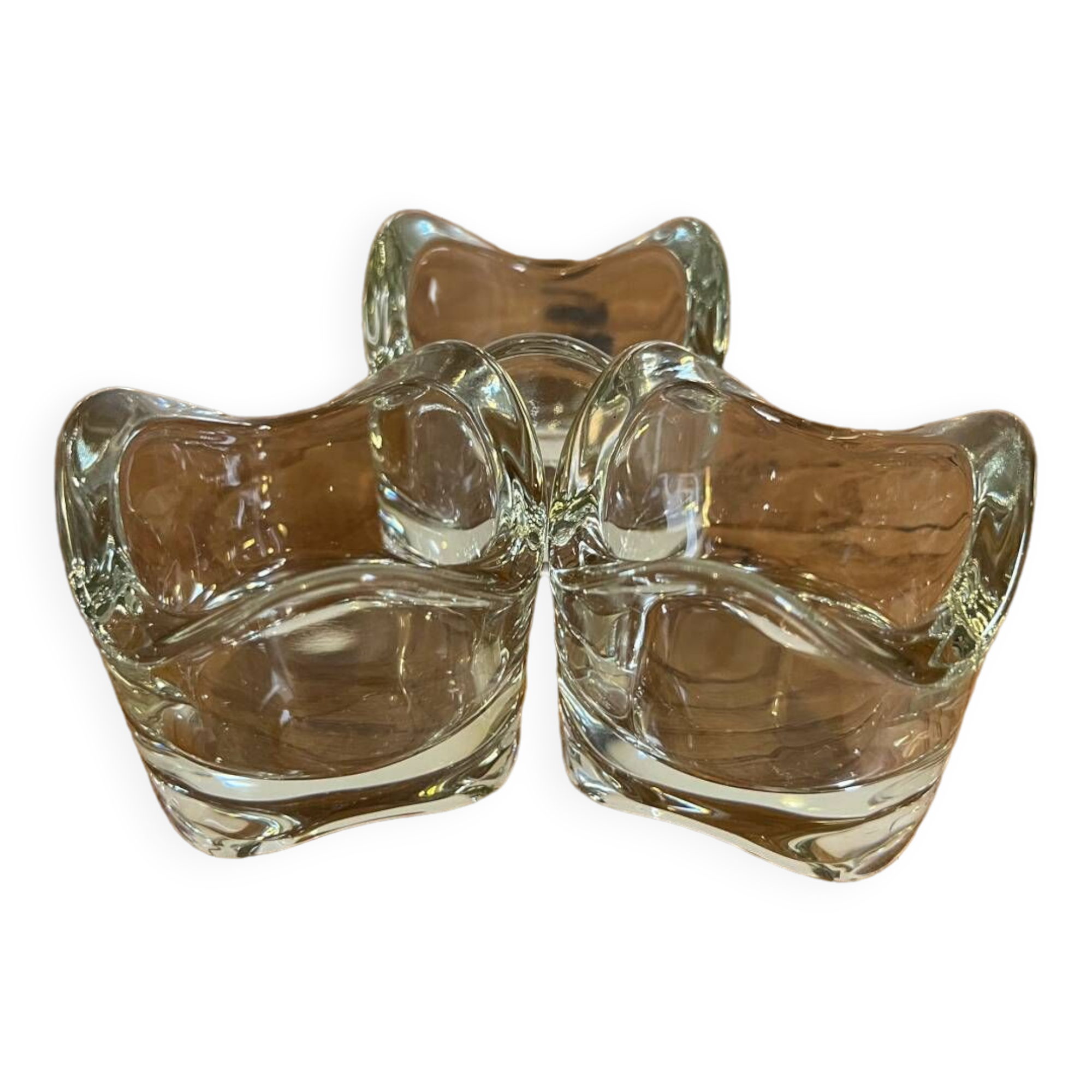 Trio of thick glass tea light candle holders