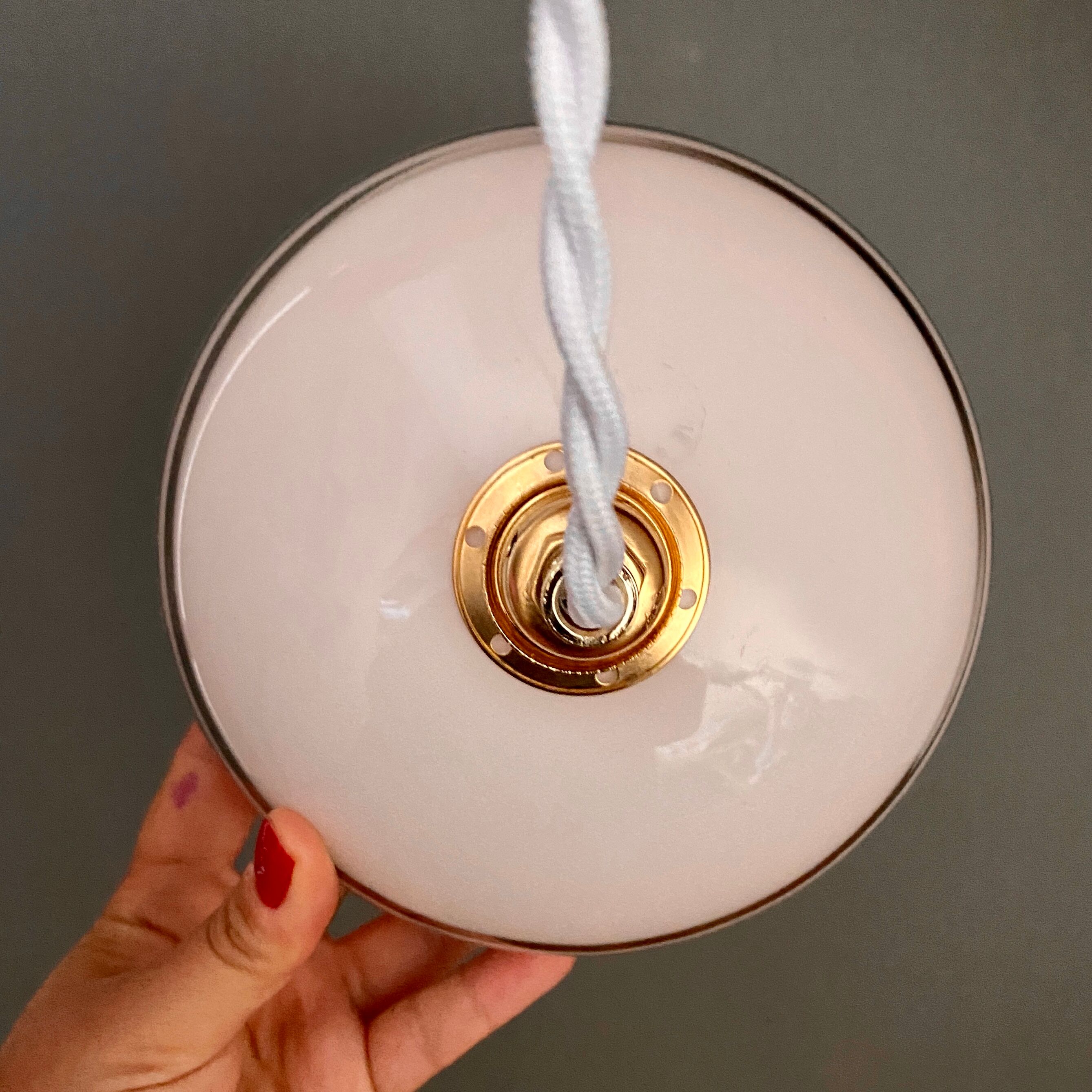 Vintage lamp in pale pink opaline and silver edging