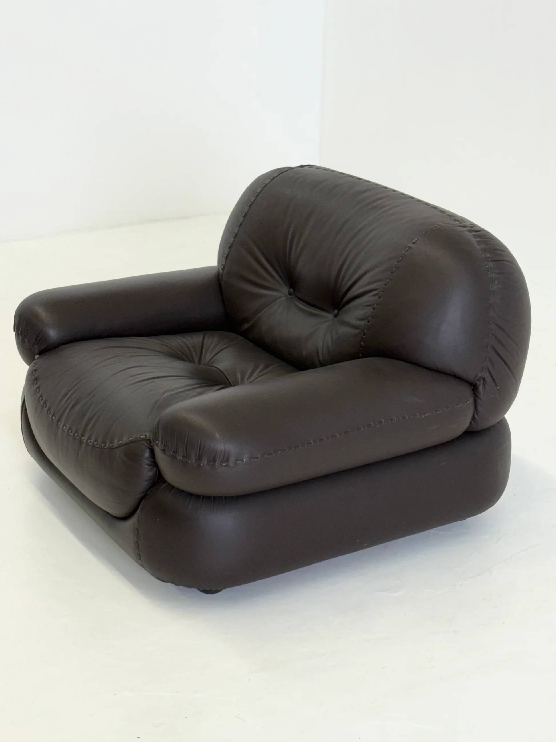 Dark brown leather Sapporo armchair for Mobil Girgi