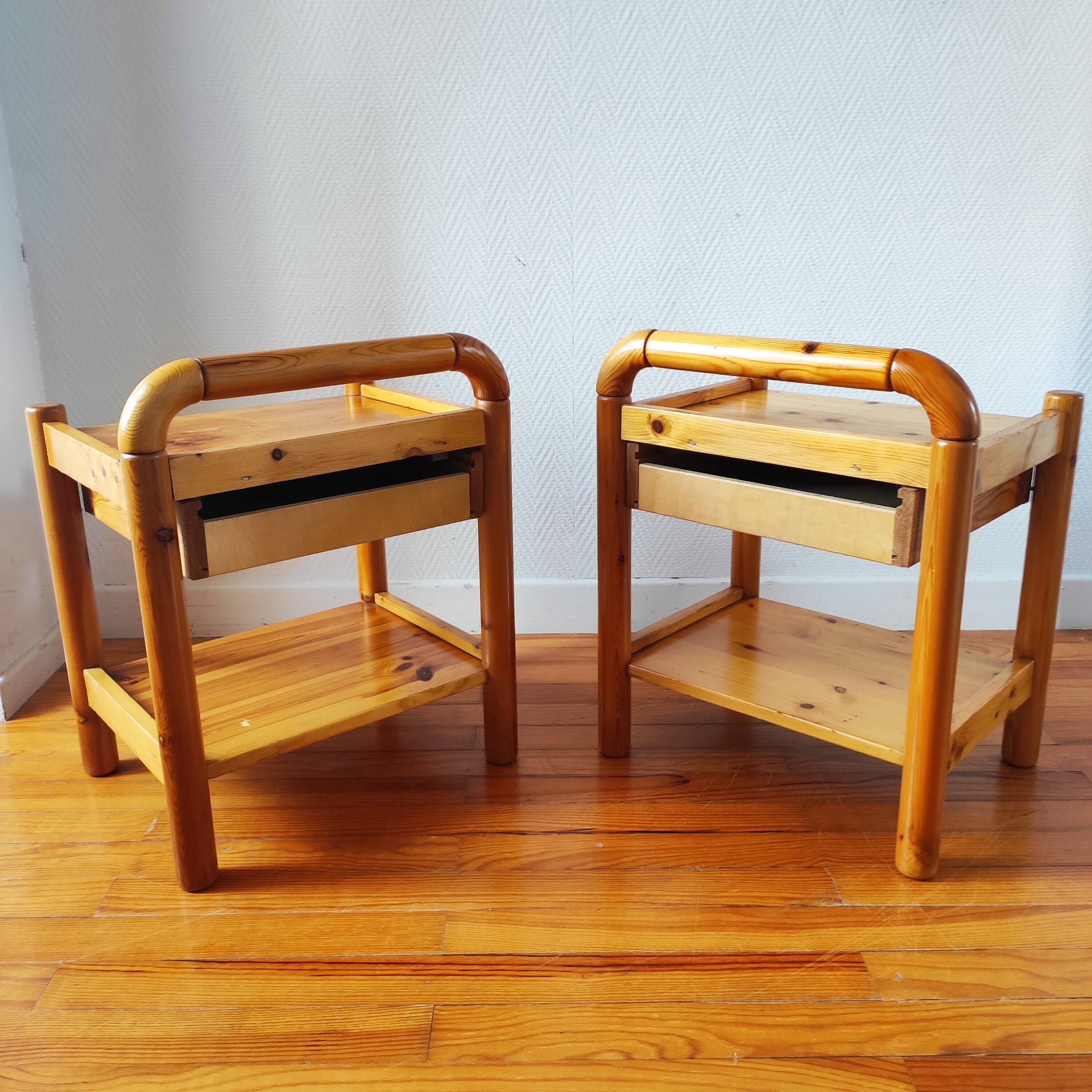 Pair of solid pine bedside tables 1980