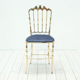 Italian Chiavari brass & blue velvet chair, 1950s