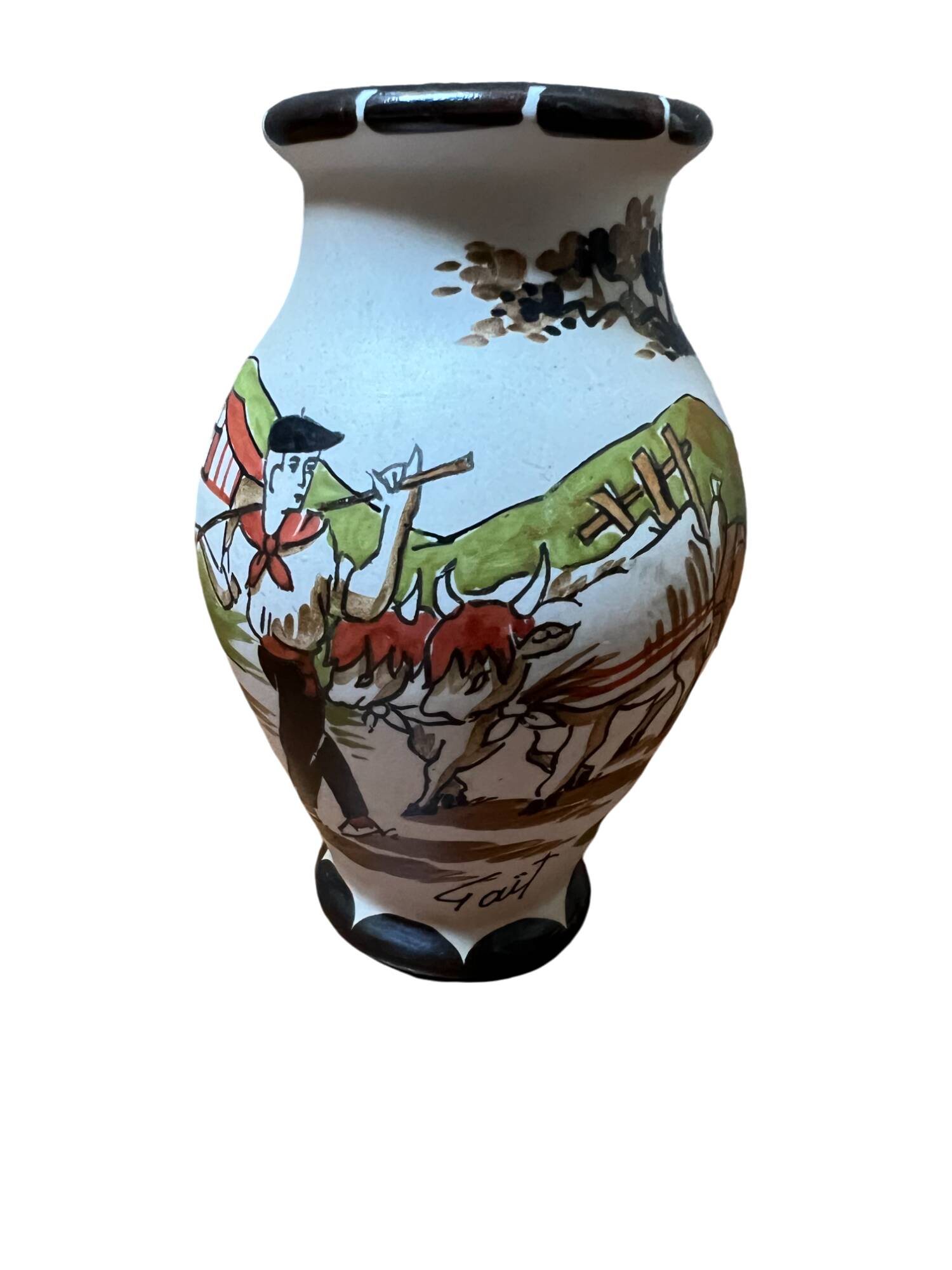 Set of two miniature stoneware vases signed Gaït