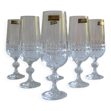 6 flutes à champagne en cristal de Bohème Tchécoslovaquie