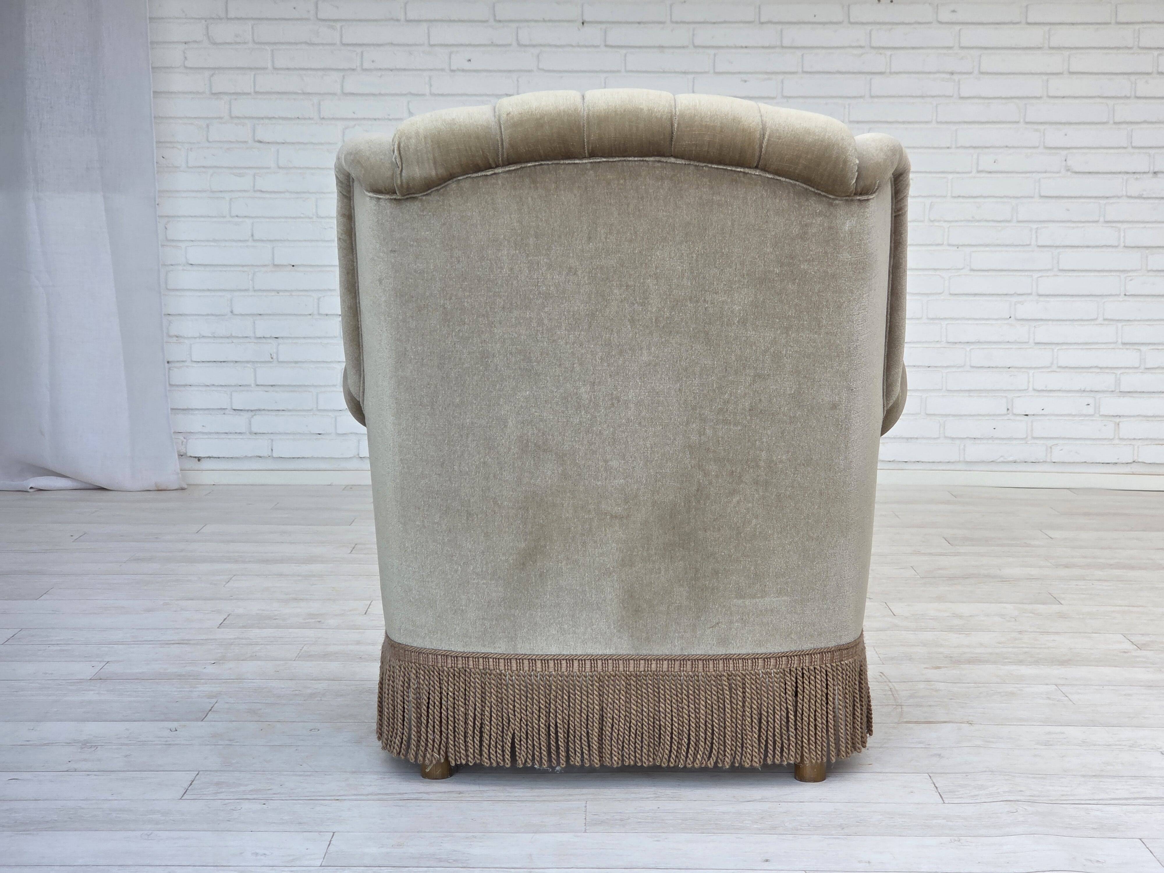 1970s, Danish armchair, original condition, furniture velour, beech wood.