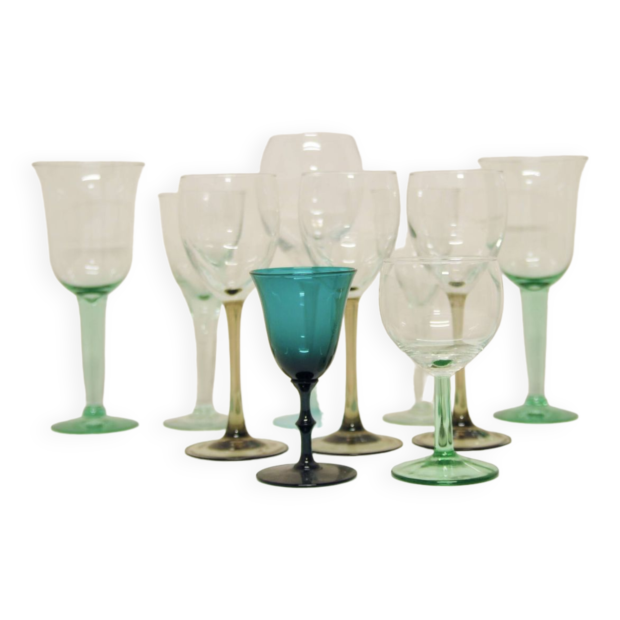 vintage varied set of green glasses