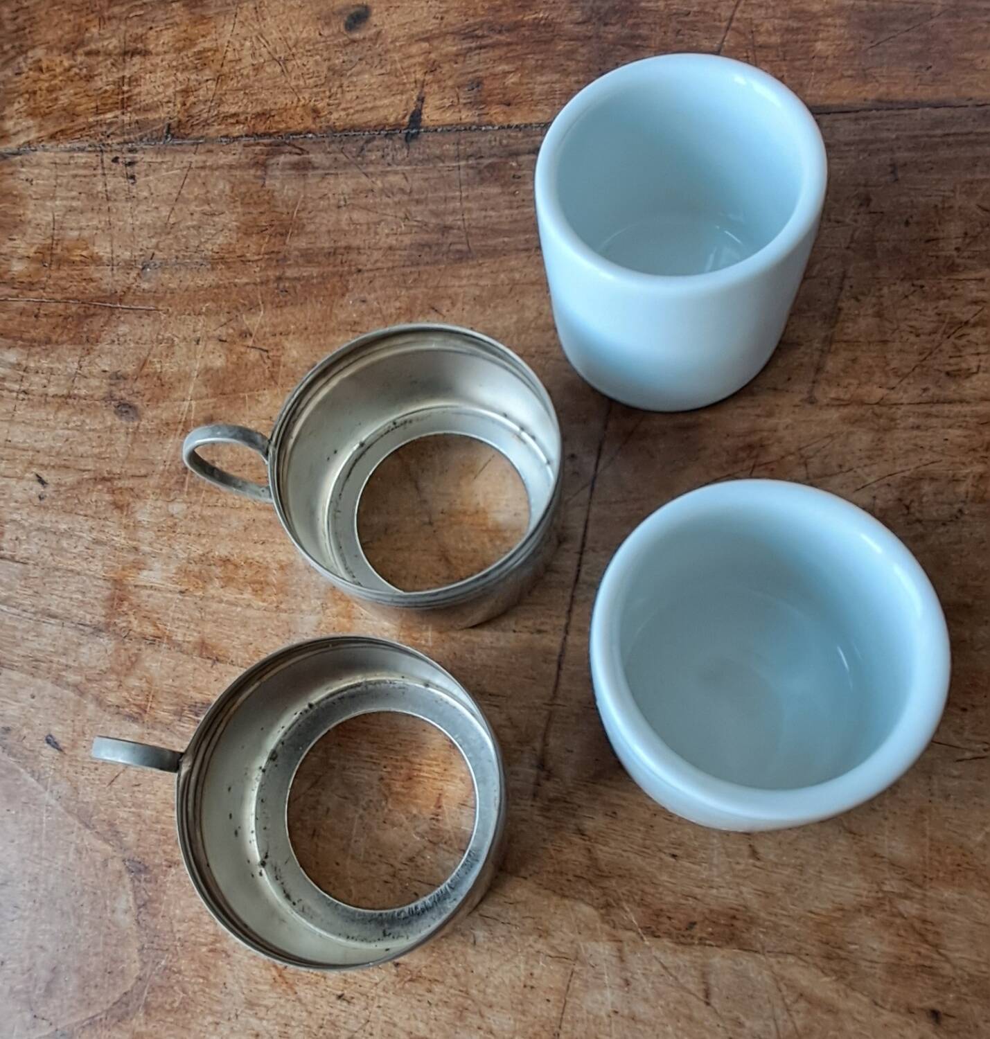 Vintage espresso cups. Porcelain and removable metal stand.
