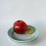 Set of 6 Badonviller flat plates with speckled mint colored edge 1950