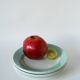 Set of 6 Badonviller flat plates with speckled mint colored edge 1950