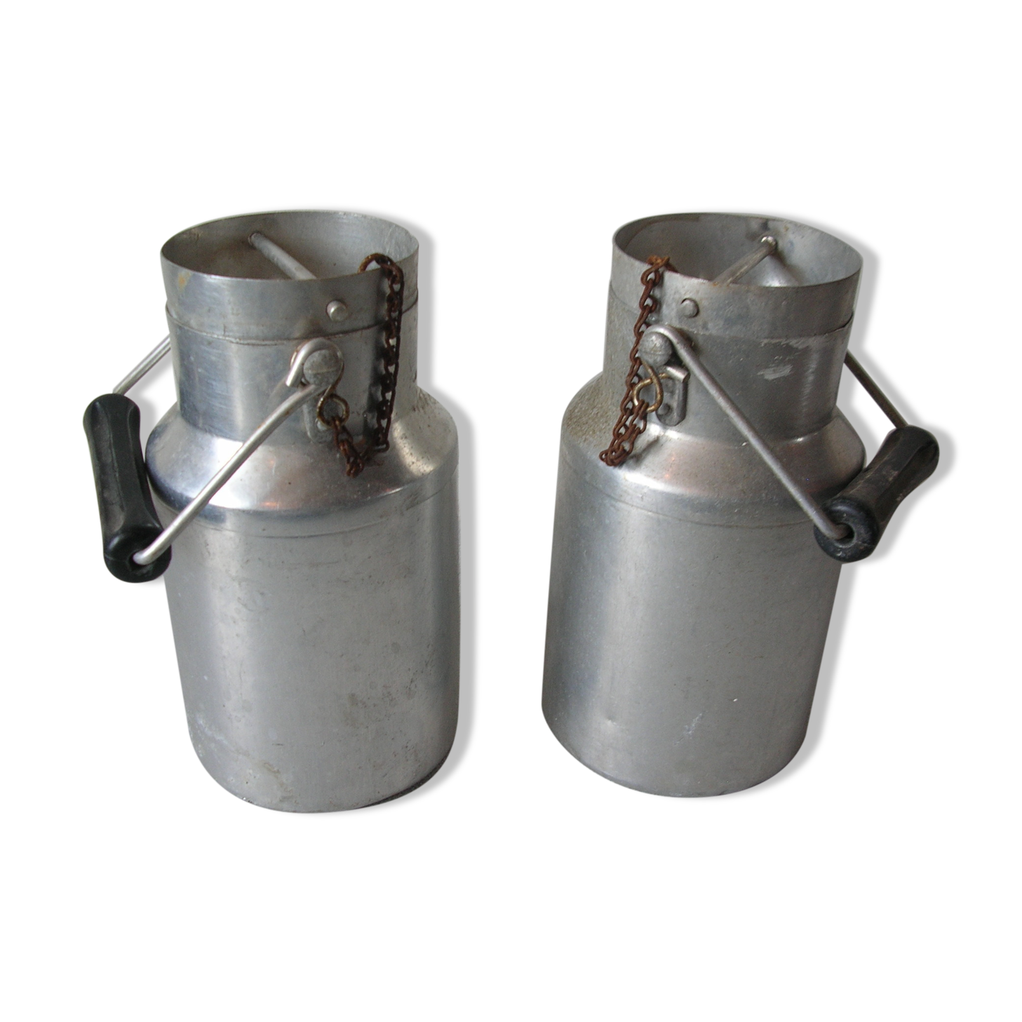Set of 2 old aluminum milk pot Le Trèfle Vesoul 18 cm deco kitchen Normandy countryside