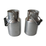 Set of 2 old aluminum milk pot Le Trèfle Vesoul 18 cm deco kitchen Normandy countryside