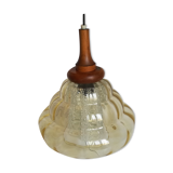 Scandinavian-style pendant lamp in glass and wood, 1970
