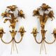 Appliques fleurs dorées en métal 1960 en paire