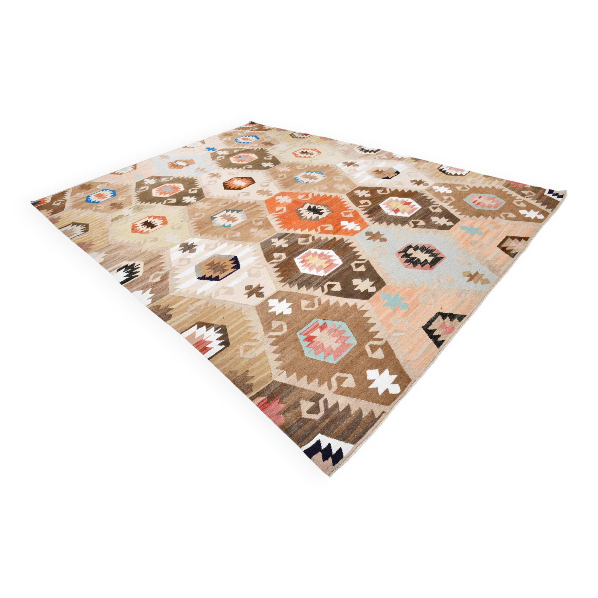 Tapis Kilim en Laine Fait Main Turc Crème & Orange 10x13, 296x393 cm