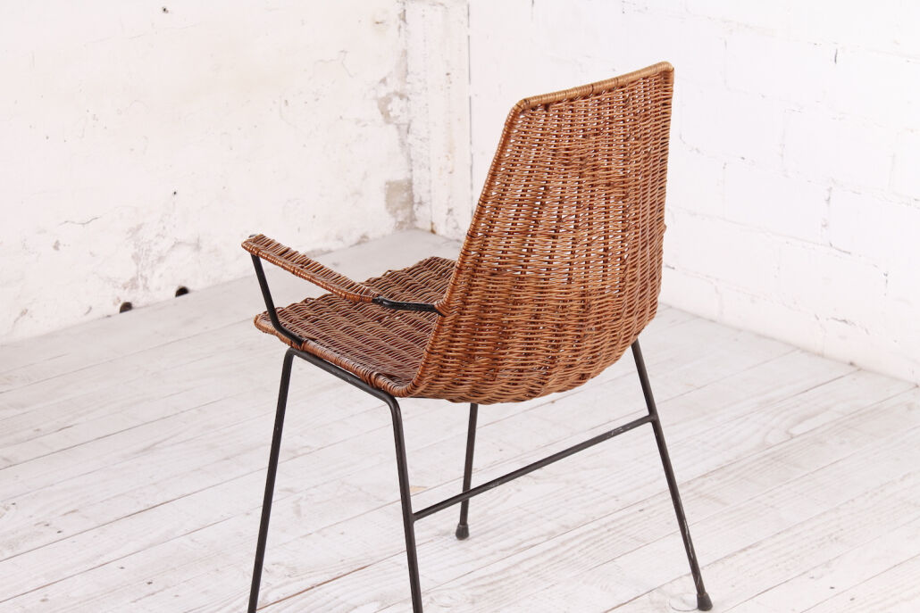 Vintage wicker chair with armrests from the 1960s