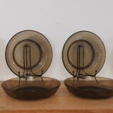 Set of 6 hollow plates in smoked brown glass Vereco 70'S Vintage