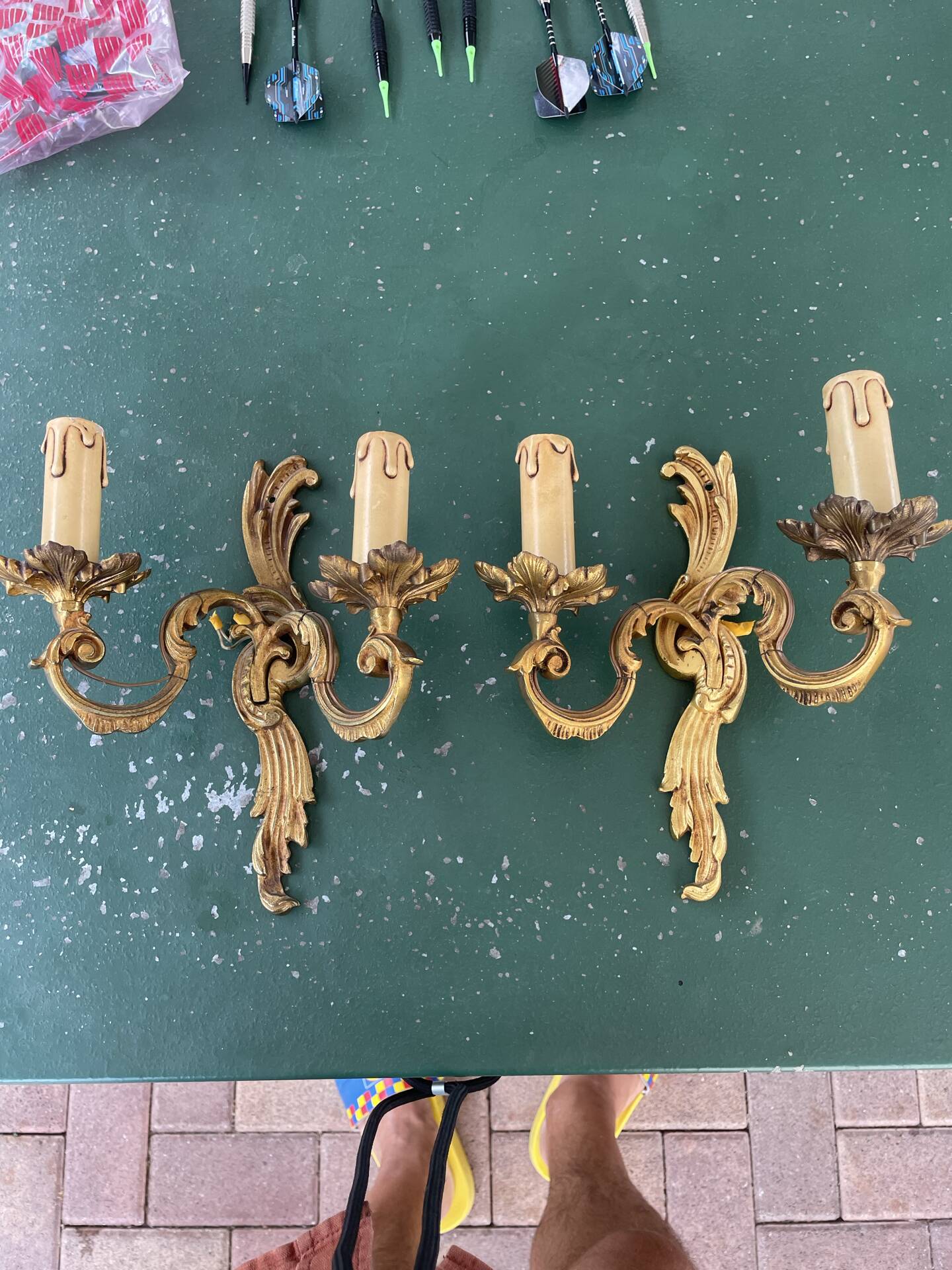 Pair of bronze Art Nouveau wall sconces.