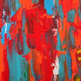 Abstract Red, Orange and Blue original painting on stretched canvas