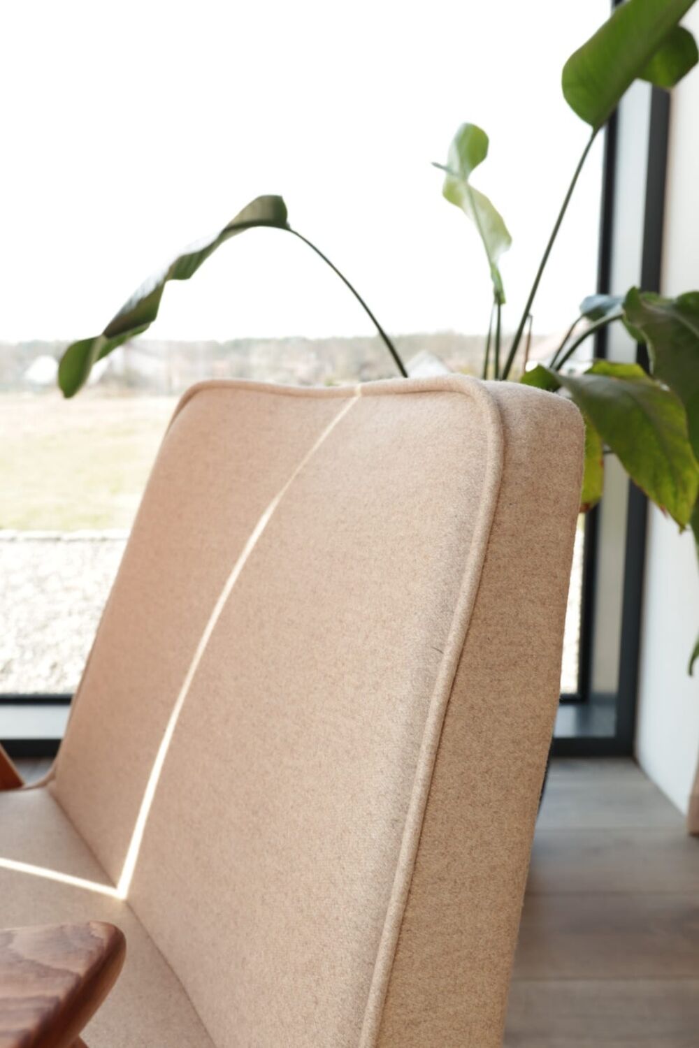 Vintage Lounge Chair Beige Wool Upholstery