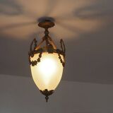 Antique French Louis XVI Style Glass and Bronze Pendant Lamp c. 1900