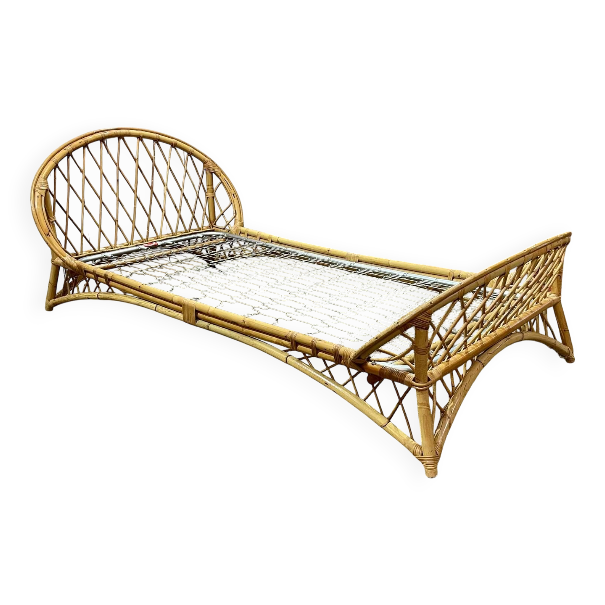 1960s rattan bed with metal base