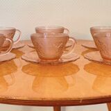 Coffee service of 6 cups in vintage pink glass