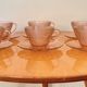 Coffee service of 6 cups in vintage pink glass