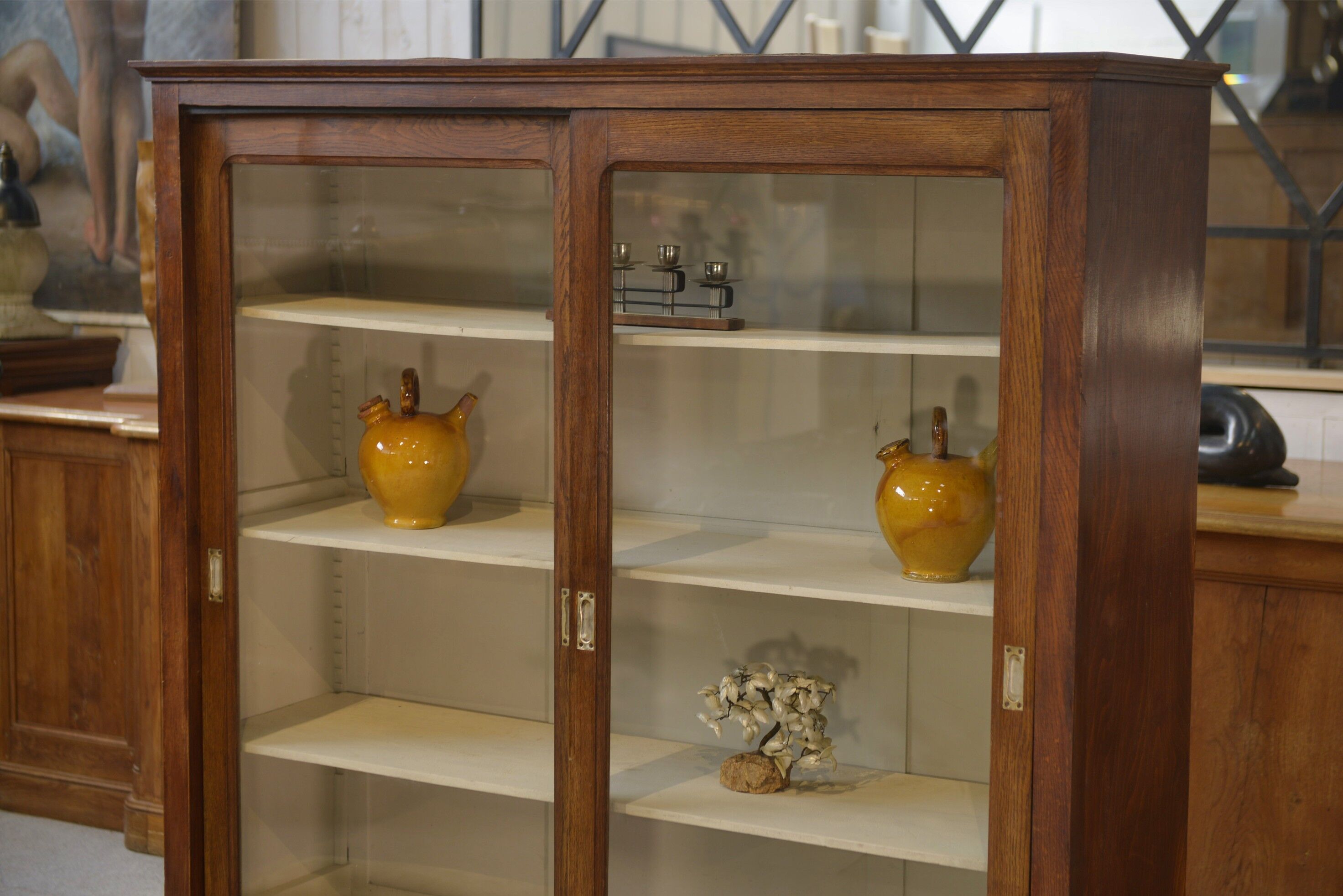 1940s oak display cabinet