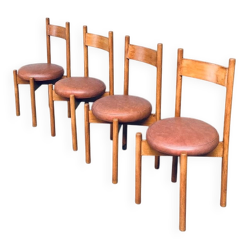 Mid-Century Modern Dining Chairs in the style of Charlotte Perriand, France, 1960s, Set of 4