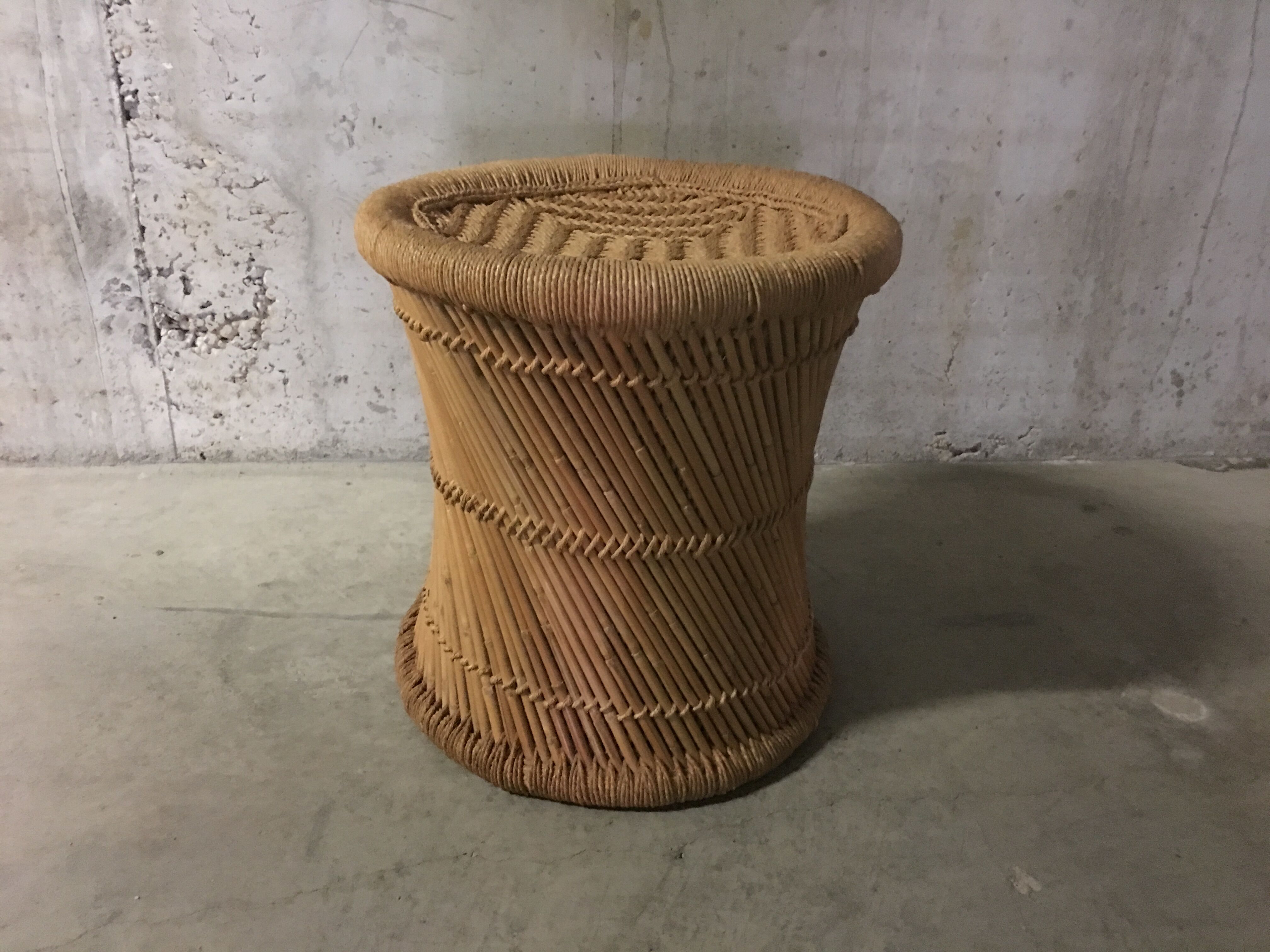 Rattan stool and rope years 70