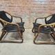 Pair of vintage skaï bamboo armchairs