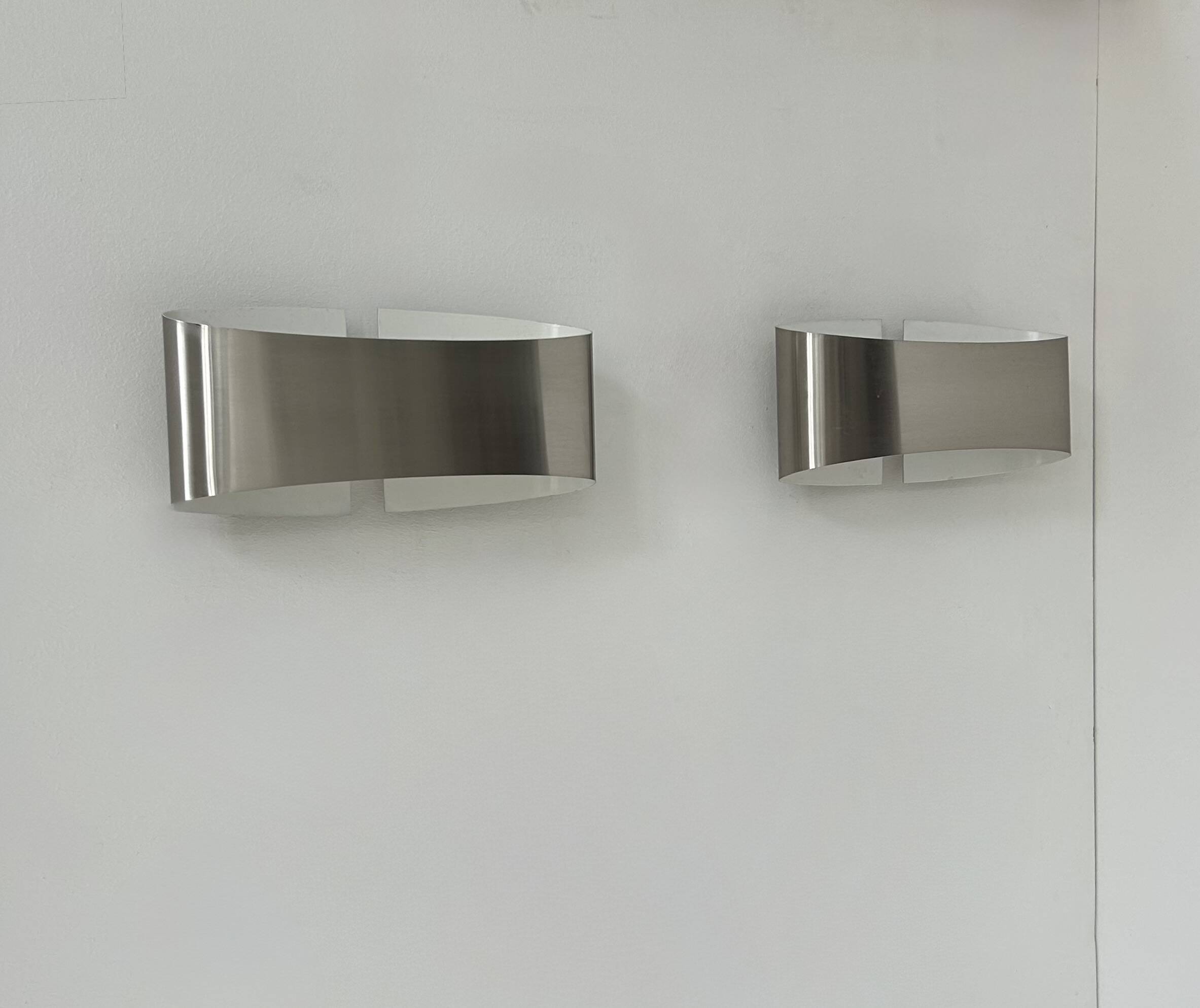 Pair of vintage wall lights, brushed metal, France, 1980