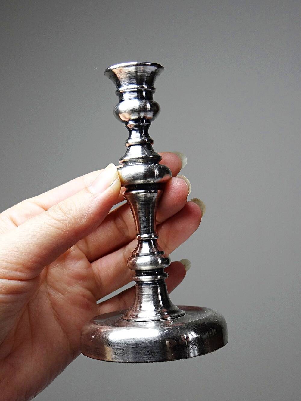 Pair of small antique silver-plated candlesticks, Georgian style.