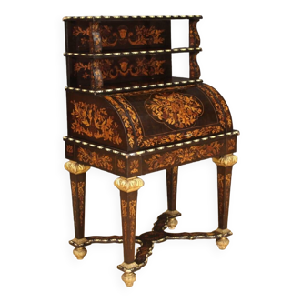 Roll-top desk in inlaid wood in Napoleon III style