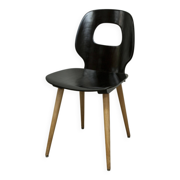 Chaie Baumann modèle oeil 1960 contreplaqué moulé noire et bois