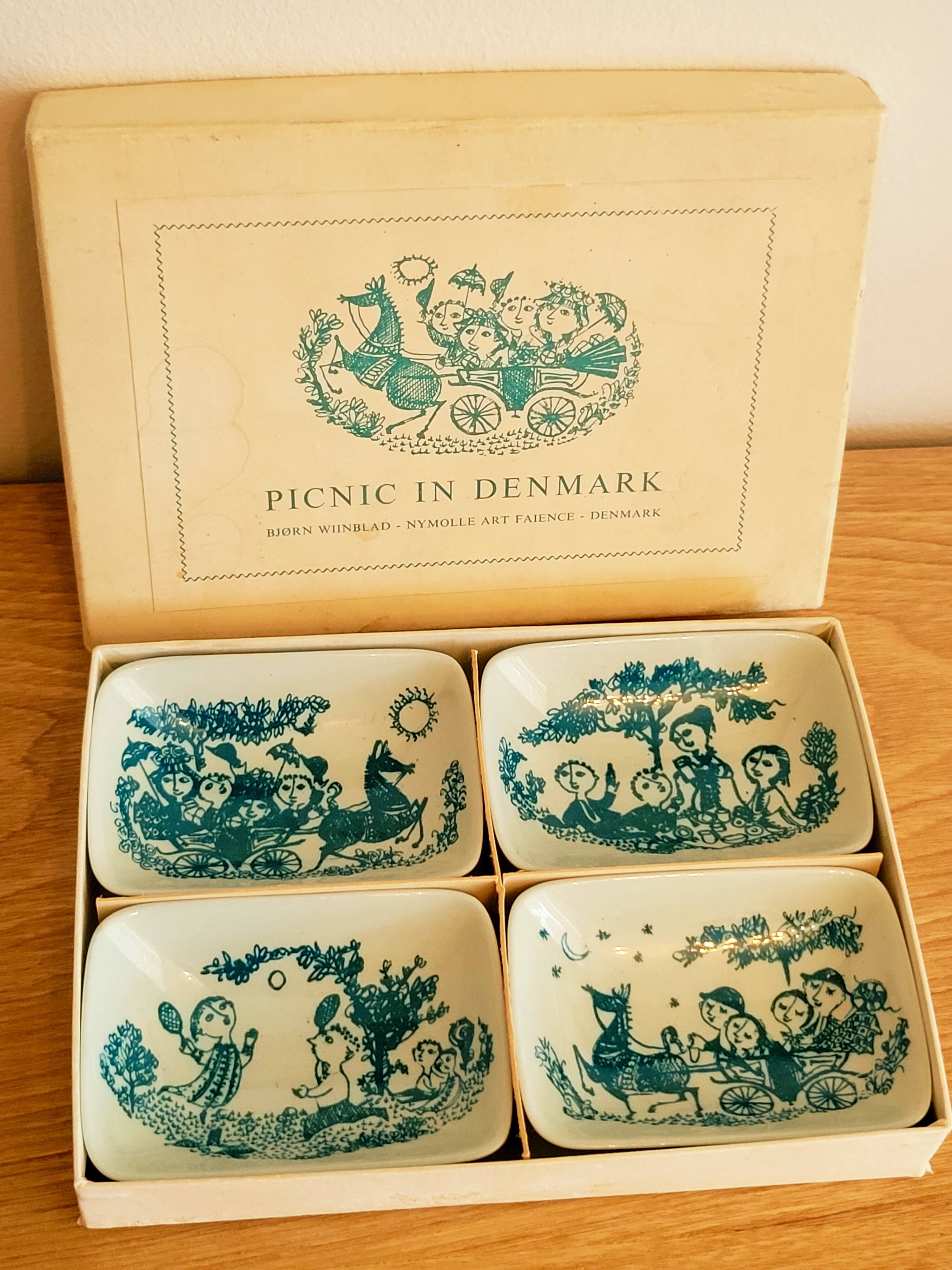 4 Coupelles Nymolle Art Faïence, Picnic In Denmark Bjorn Wiinblad