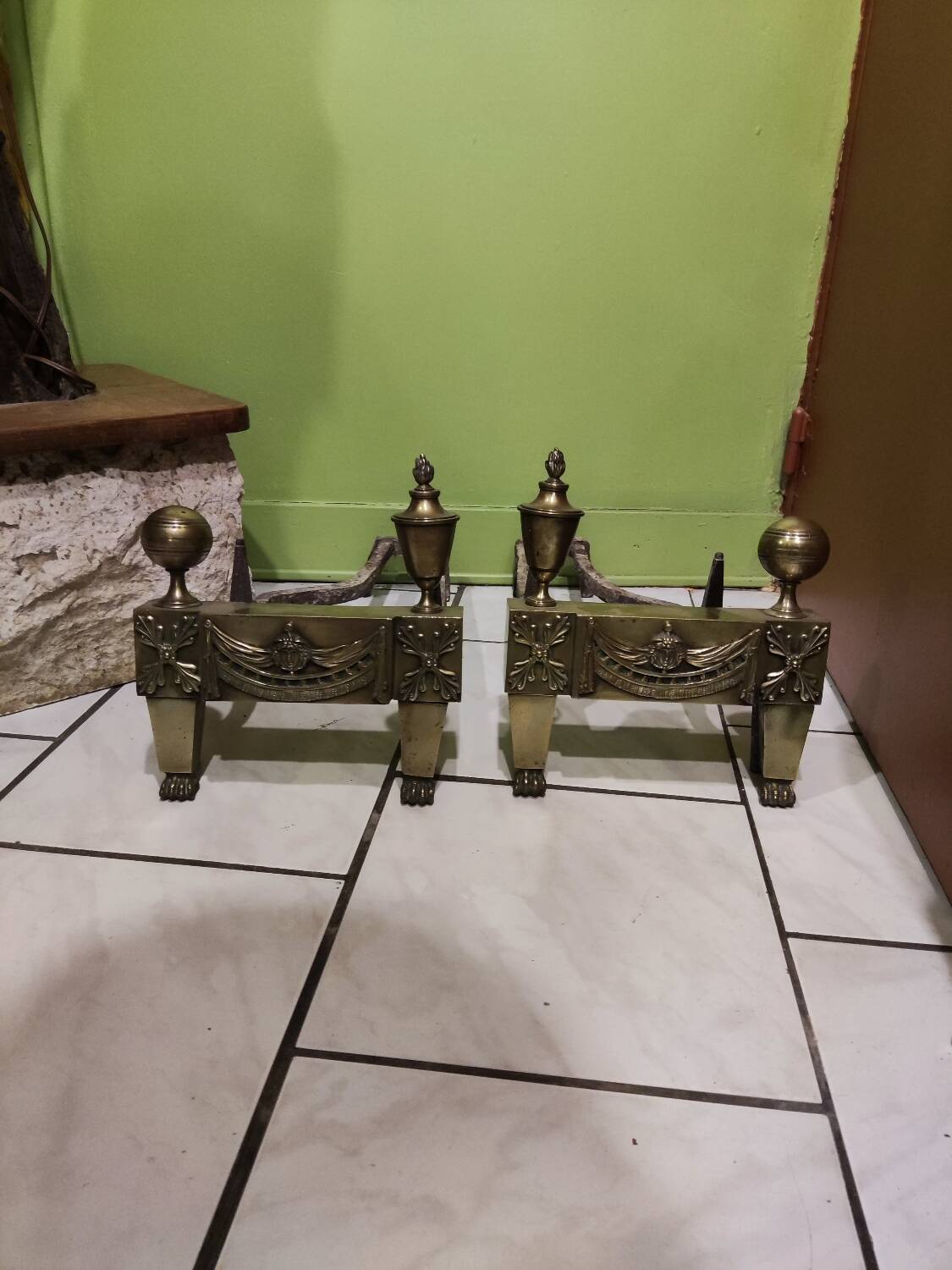Pair of bronze andirons from the Empire period