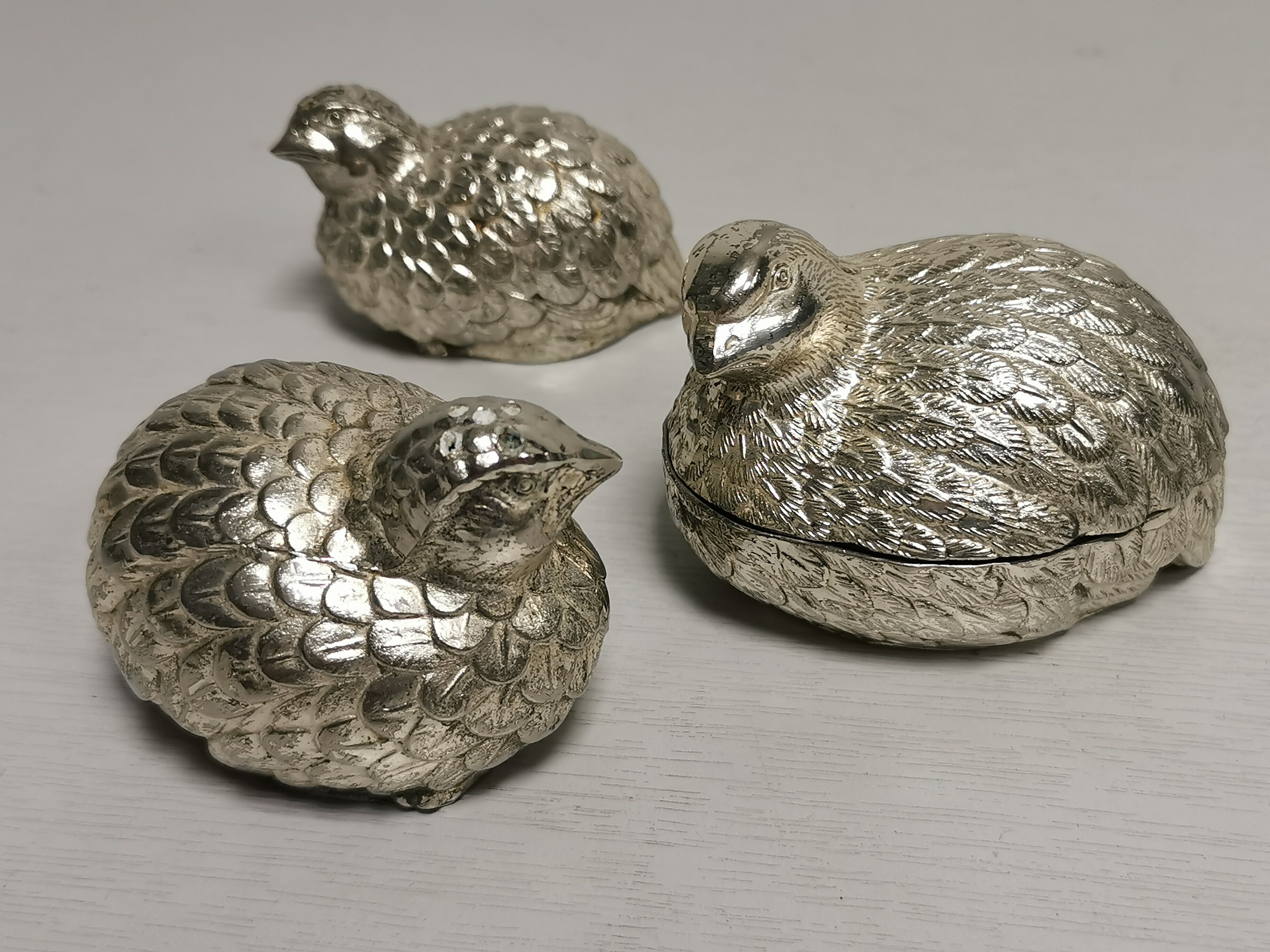 Set Salt + Pepper + Vintage mustard in the shape of birds / quails DLG Mauro Manetti