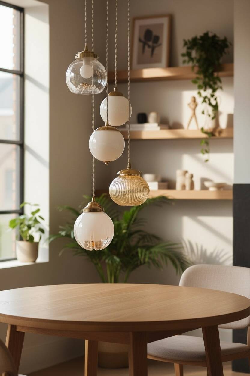 Grande suspension cascade verres de Murano ambrés et opalines