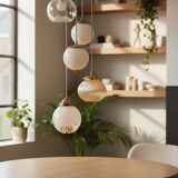 Grande suspension cascade verres de Murano ambrés et opalines