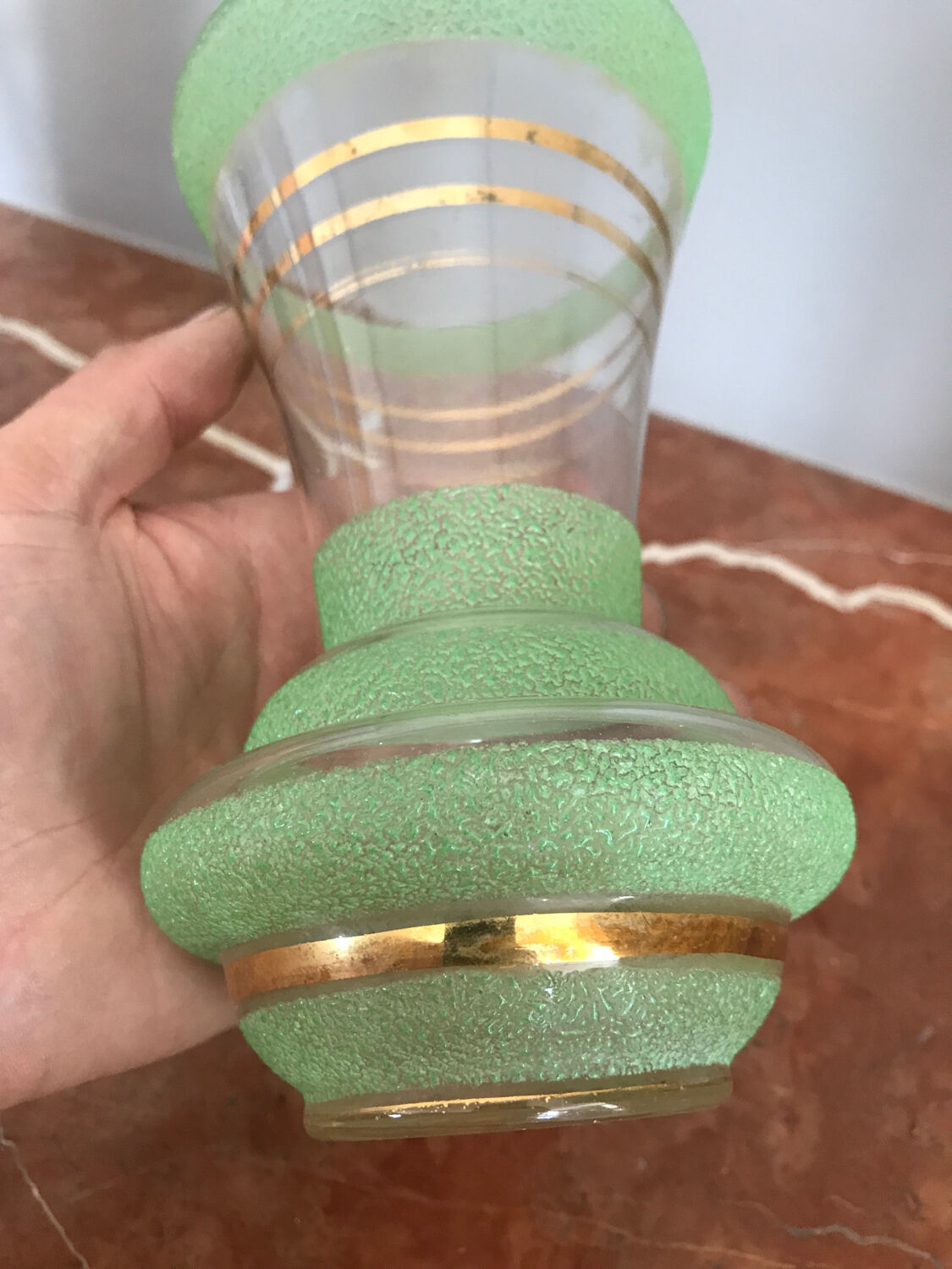 Vintage gold and green granite glass vase