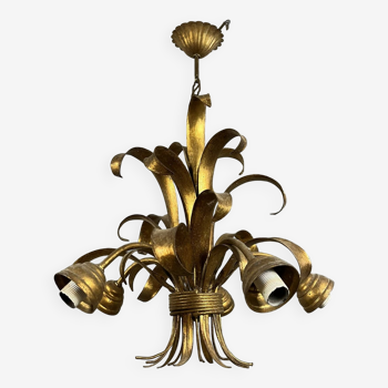 Based on a work by the Jansen house: Magnificent wreath of leaves chandelier, 1970-1980 period