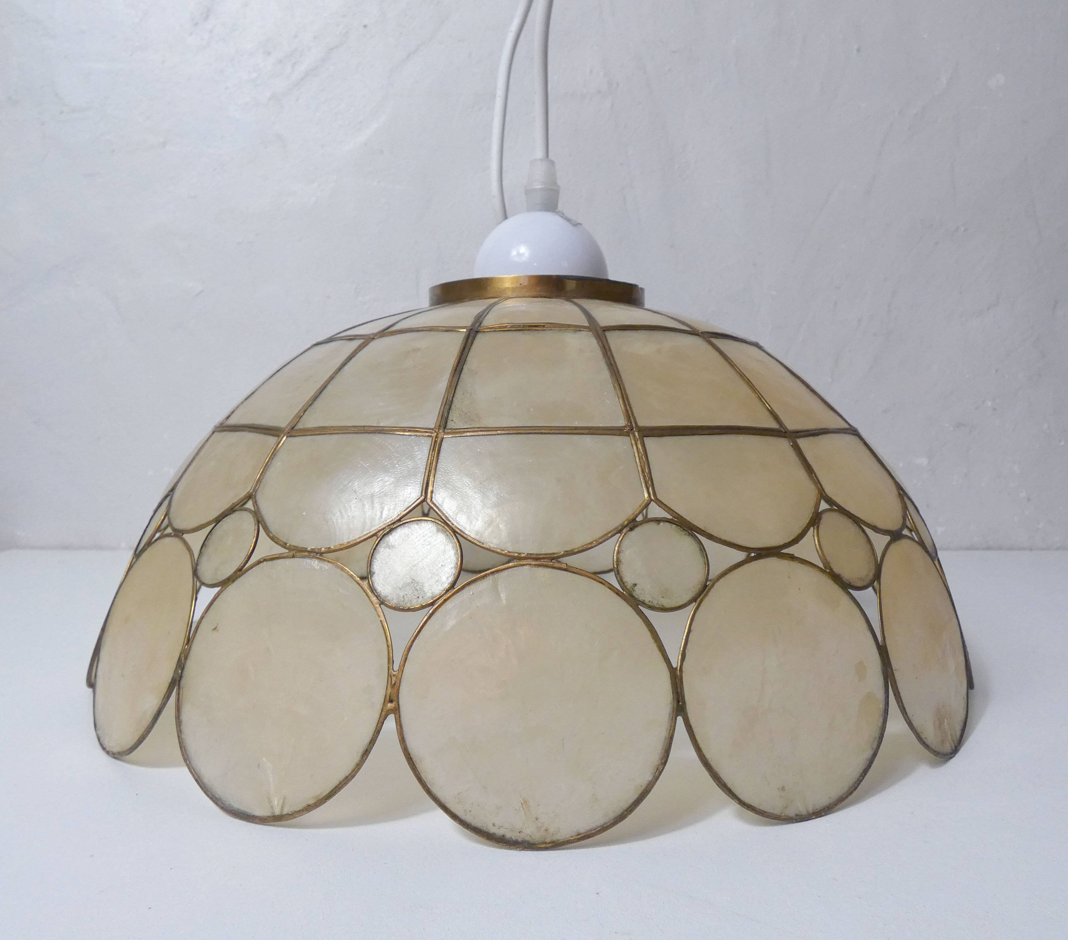 pendant light in mother-of-pearl and brass vintage bubbles