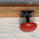 Wall-mounted coat rack with 3 hooks, vintage 1960s red lacquered metal.