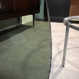 70s design round coffee table, metal and smoked glass