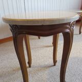 Table basse Ronde-Bois sculpté-Marbre blanc veiné-Style régence/louis XV