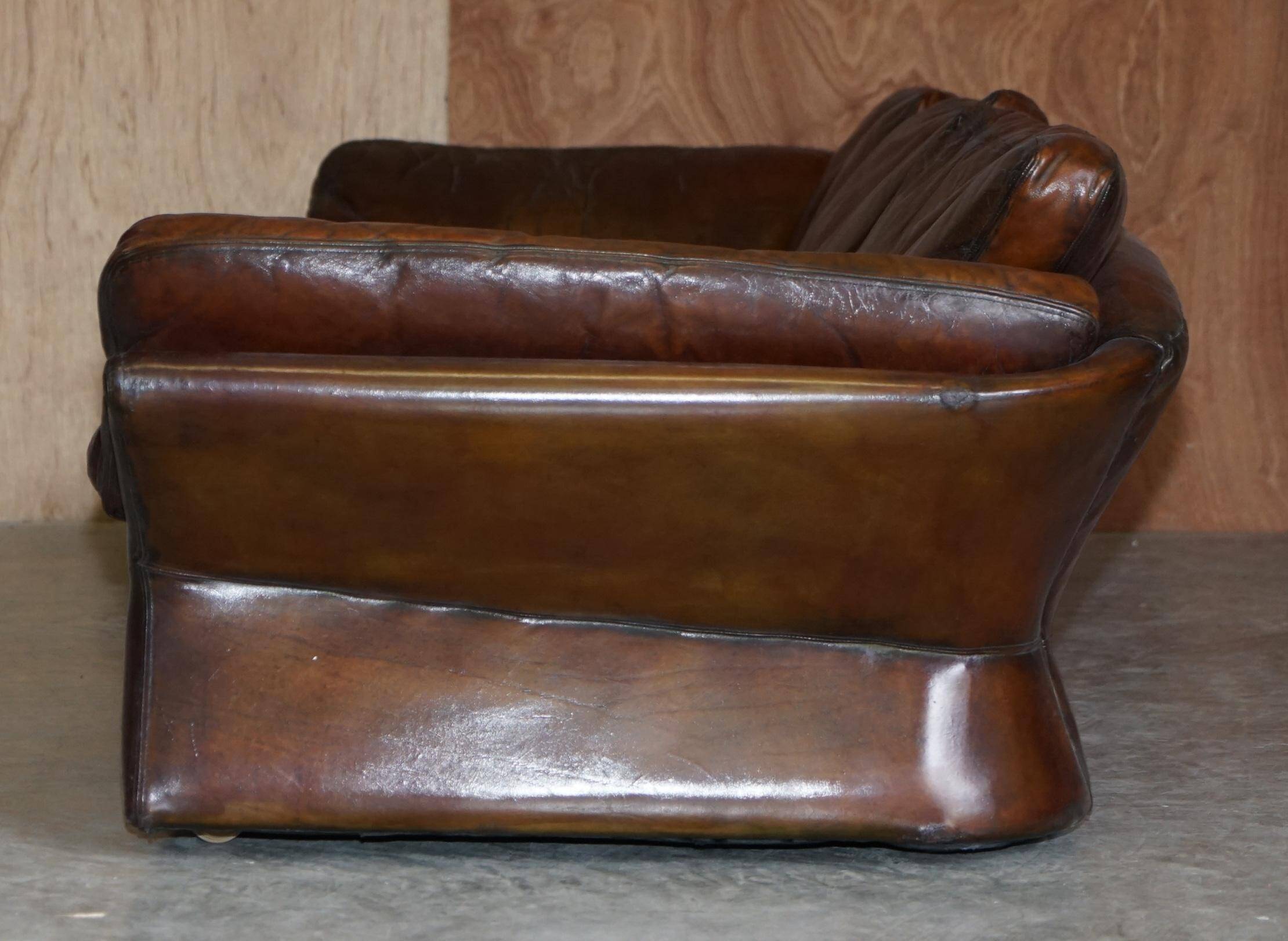 Restored leather mid-century modern low sofa