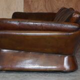 Restored leather mid-century modern low sofa
