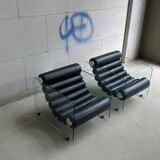 Fauteuil Hyaline en cuir et verre par Fabio Lenci pour Comfortline, Italie années 60