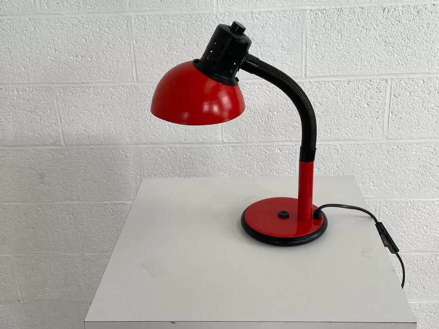 Red aluminum desk lamp from the 70s