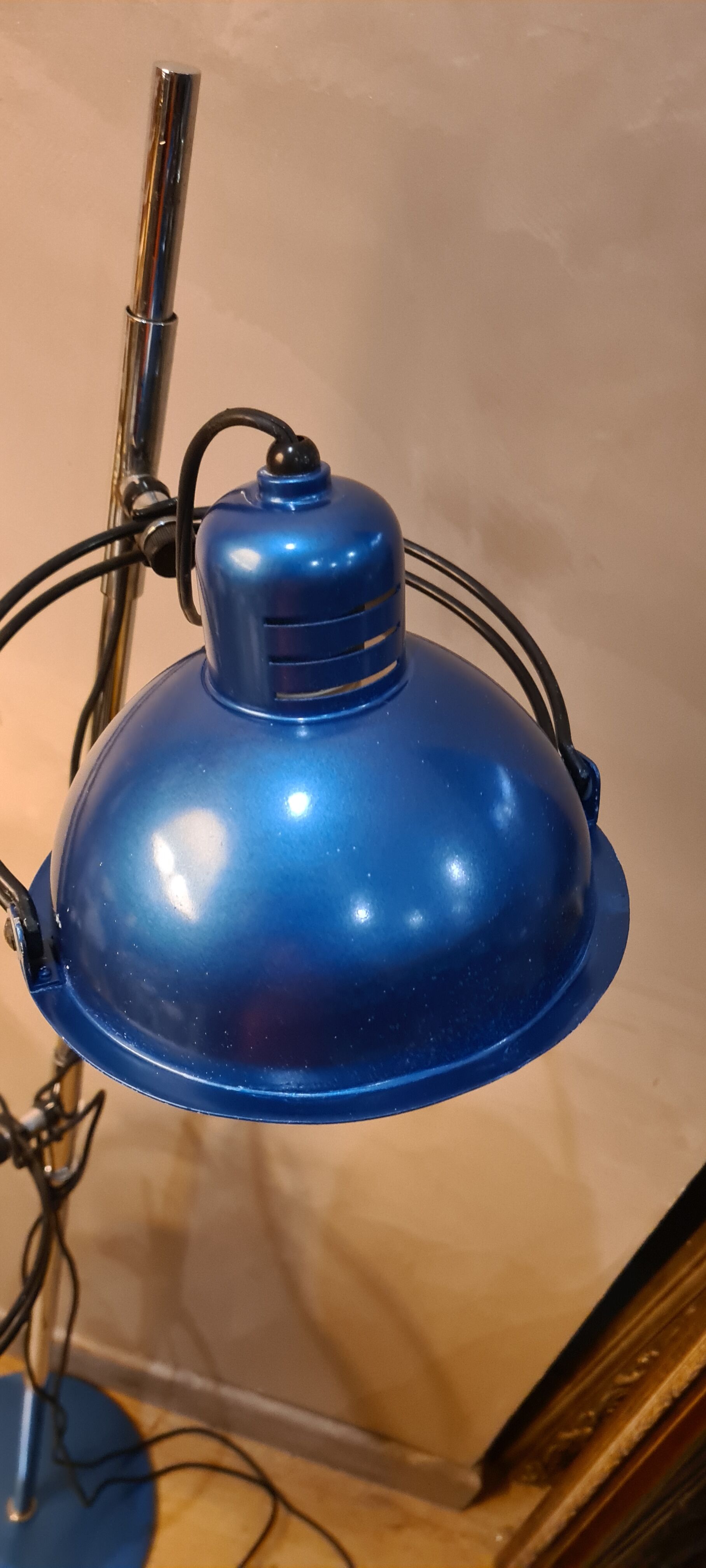 Adjustable floor lamp blue metal and chrome